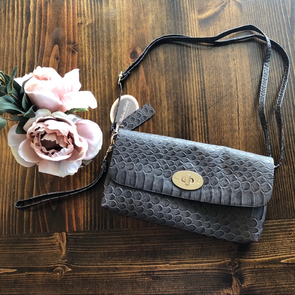 NWT Mellow World Brown Snakeskin Clutch